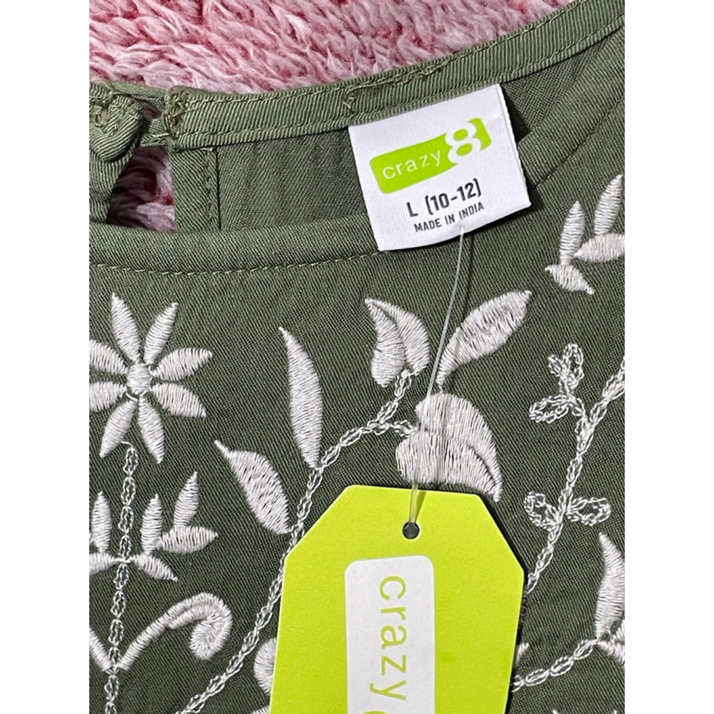 Girls Crazy 8 Green Embroidered Tiered Casual Dress L (10-12) - Picture 4 of 7